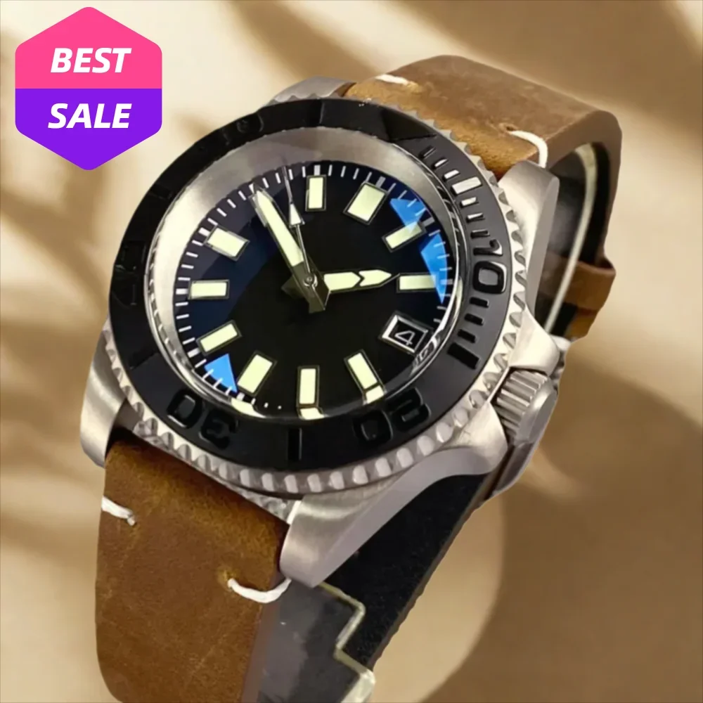 70g Sapphire Glass Tandorio 40mm T2 Level Titanium Green Luminous Watch For Men Date NH35/PT5000 Dome 120 Clicks Rotating Bezel