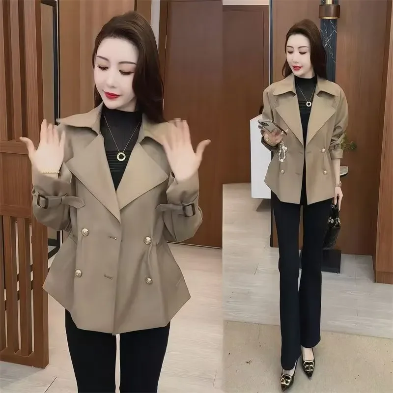 

2025 New Spring Autumn Fashion Short Windbreaker Coat Women Temperament Double Breasted Jacket Female Casual Loose Outwear T1190