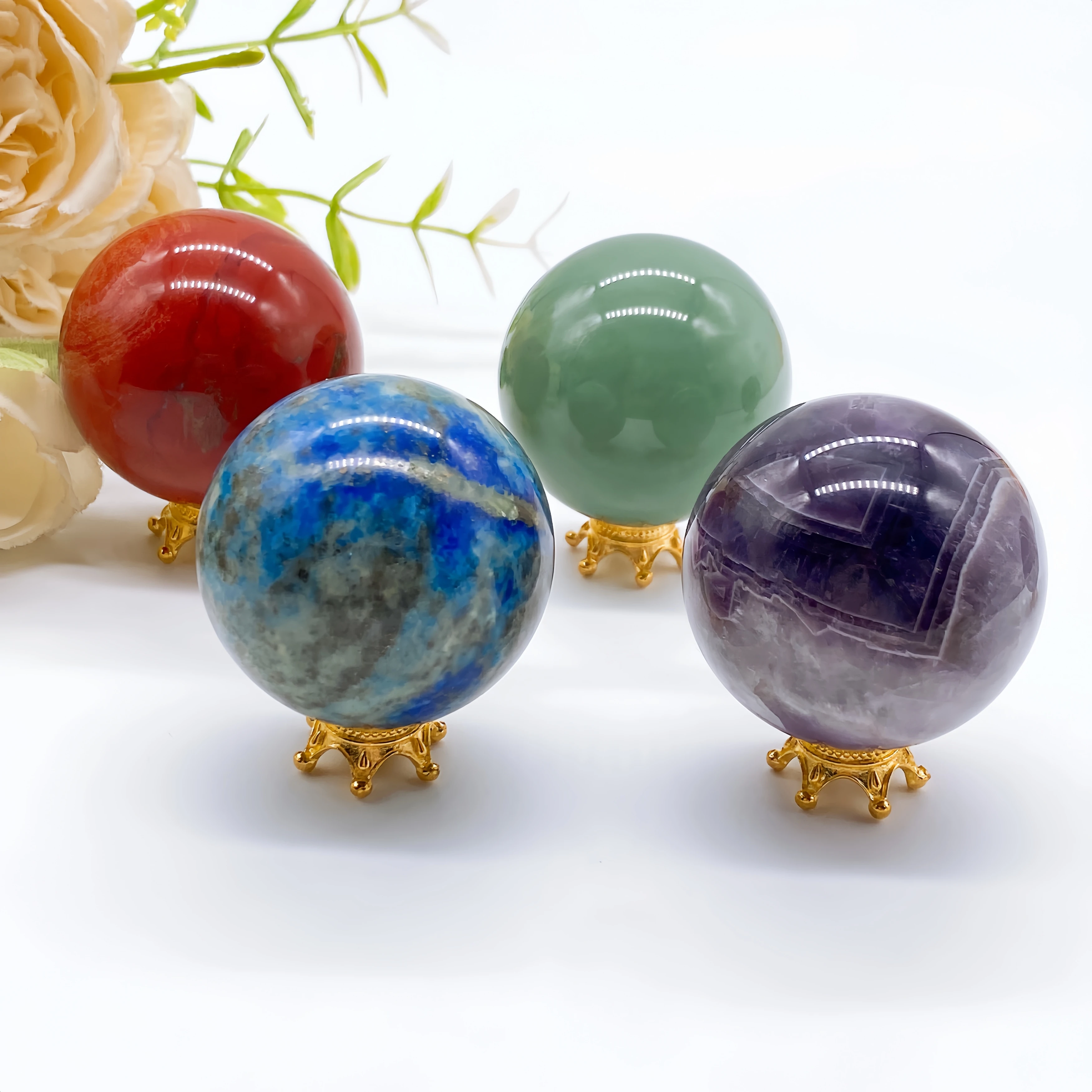 

40mm Natural Amethyst Lapis Lazuli Ocean Jasper Sphere Crystal Tiger Eye Stone Quartz Ball Reiki Healing Home Decor Gift