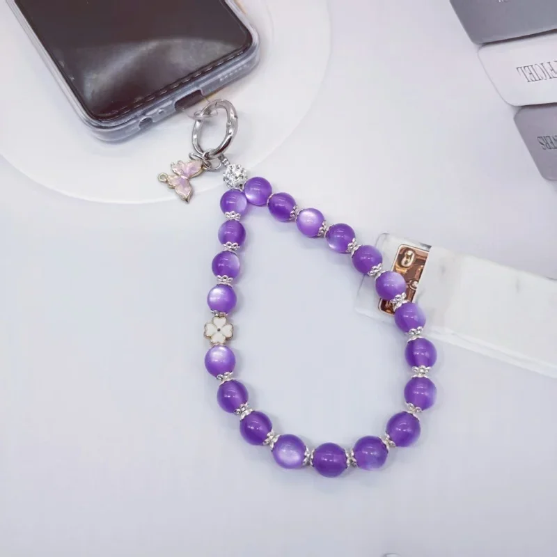 Retro hohe Luxus Cat Eye lila Handykette kurze Telefon hängen Seil handgemachte Perle Sicherheit hängende Dekoration