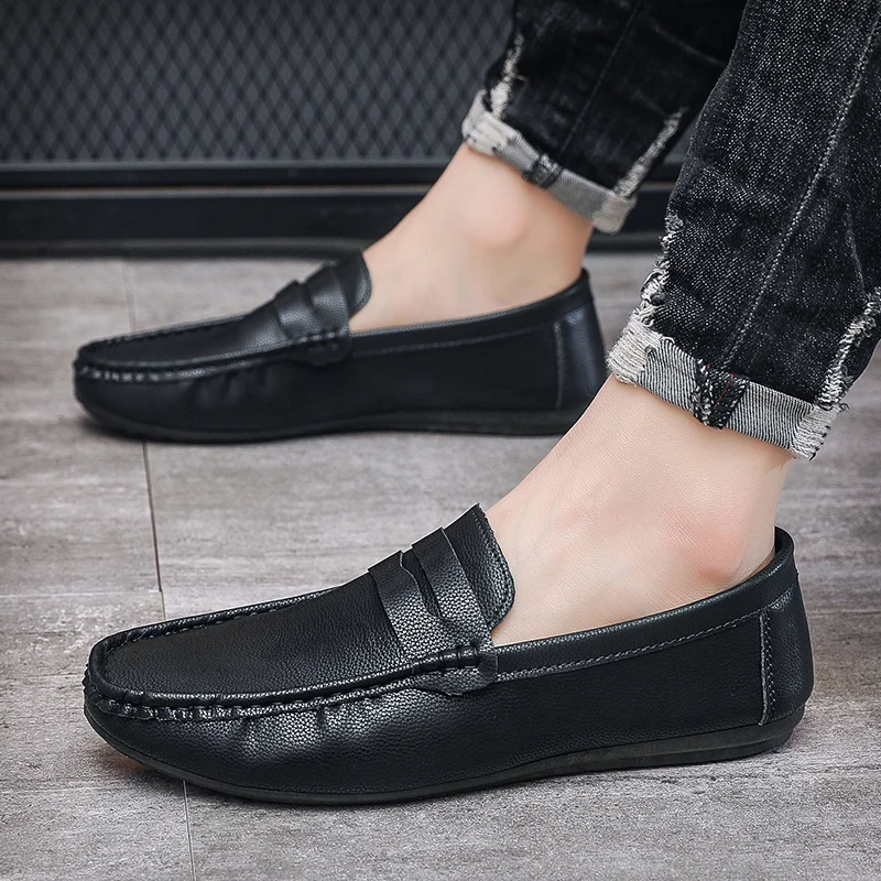 Leather Men Casual Shoes Breathable Comfort Slip-on Mens Driving Shoes Fashion Male Lazy Shoes Luxury Brand Loafers Moccasins