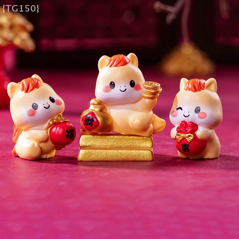 【رقم】2026 تمثال حصان محظوظ، ديكور المناظر الطبيعية الصغيرة على شكل حيوانات كرتونية لتزيين المنزل والمكتب للعام الجديد