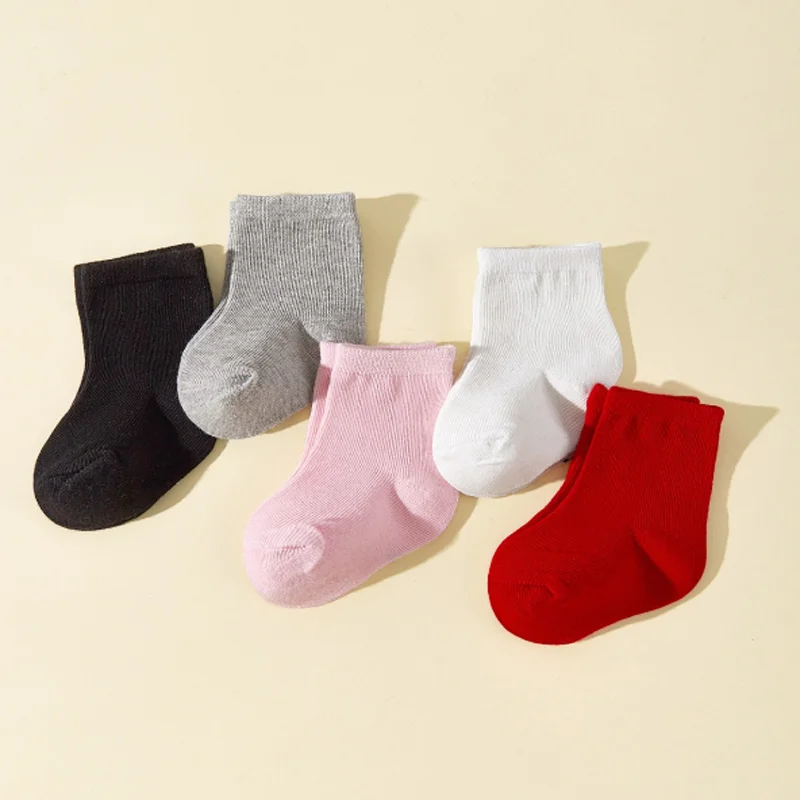5Pair/lot New solid color children's casual baby socks