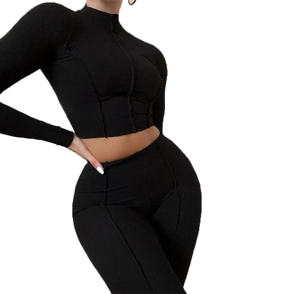 Black 2024 Spring Women's New Fashion Set with Reverse Wear Design, High Waist Slim Fit, Solid Color Two Piece Set YBF28-3