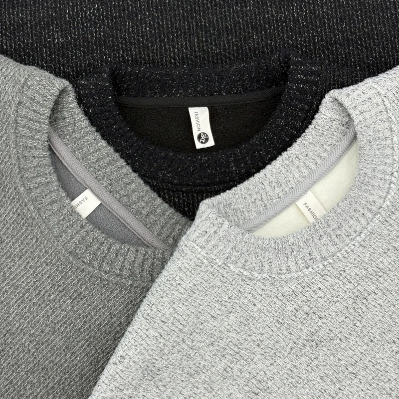 men's autumn winter high quality fleece-lined thicken long sleeves pullover round neck keep warm sweater leisure men clothing