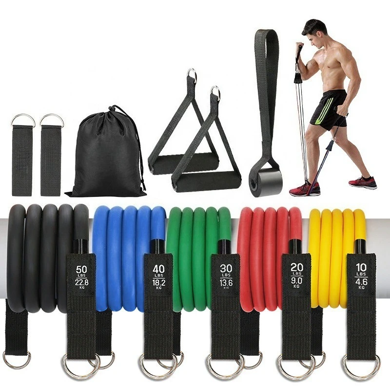11-piece-set-muscle-building-shaping-strength-training-150lb-tpe-resistance-bands