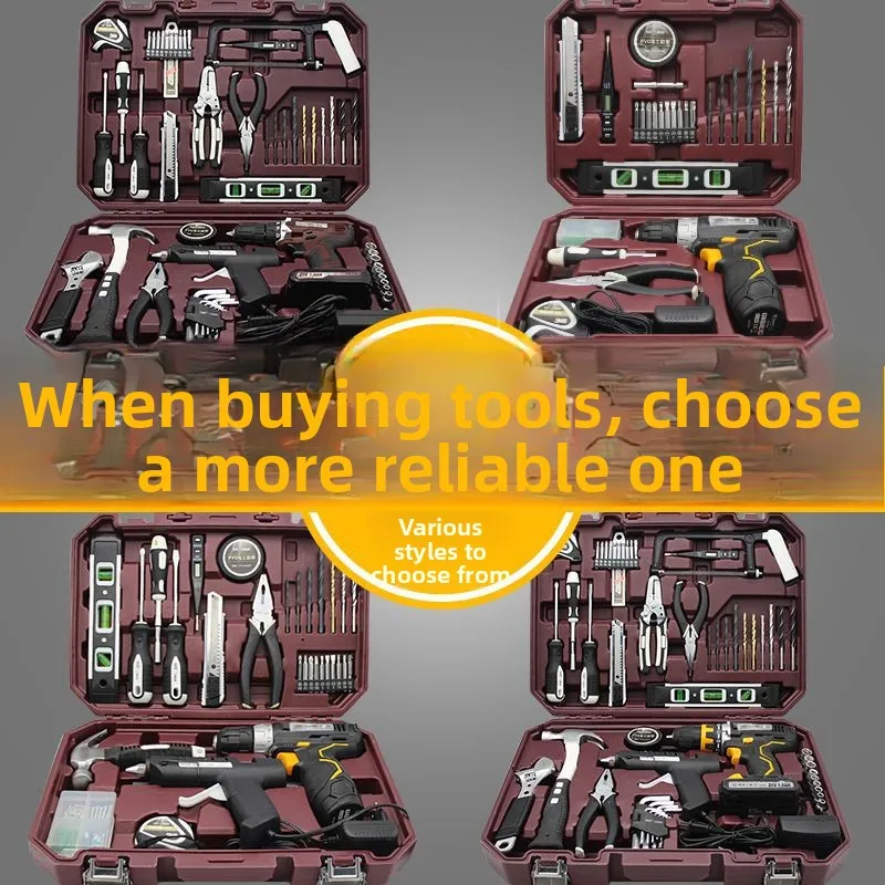 

Toolbox Set Household Hardware, Multifunctional Home Repair Rechargeable Drill Electrician Set Woodworking Combination