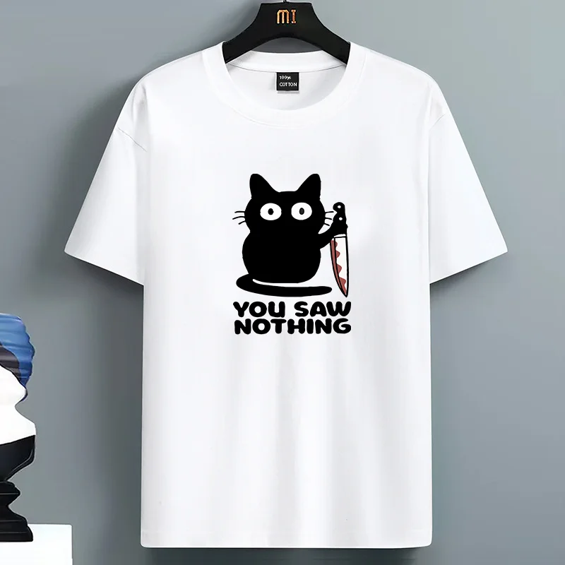 

Men's Funny Cat Printed Basic Crew Neck 100% Cotton T-Shirt, Breathable Round Neck Short Sleeve Tee Unisex Fit for Men & Women