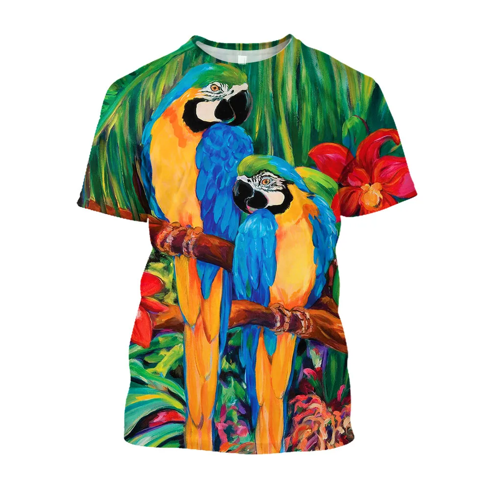 Jumeast 3D Parrot Printed Aesthetic T-shirts Bird Animal Graphic T Shirt For Men Casual Fashion YK2 Streetwear Clothes T-shirty