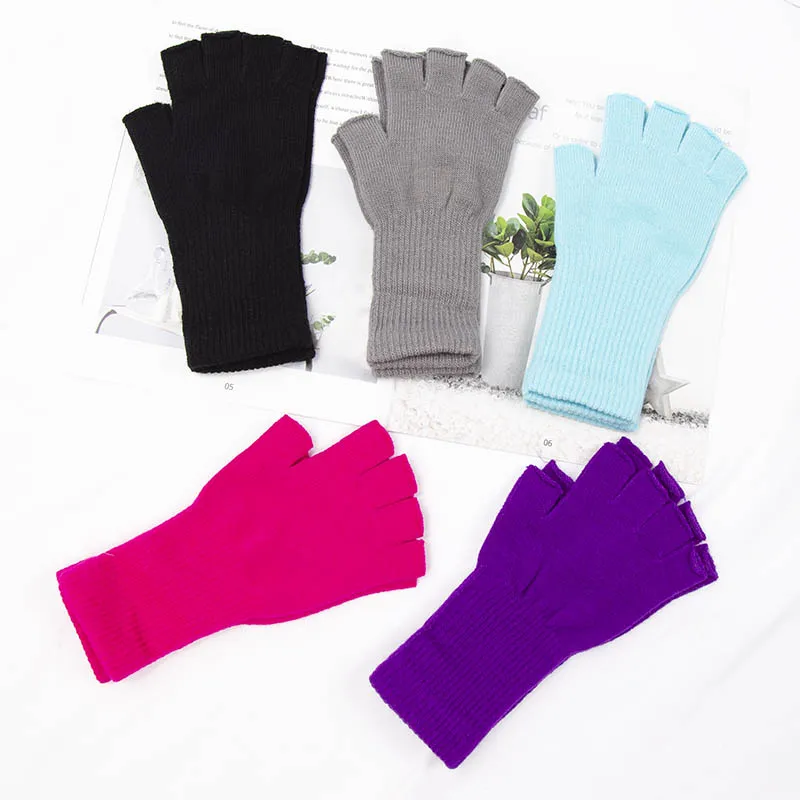 Guantes de medio dedo sin dedos Unisex, guantes de algodón de punto de lana, guantes de trabajo cálidos, blanco y negro, otoño e invierno, 2022