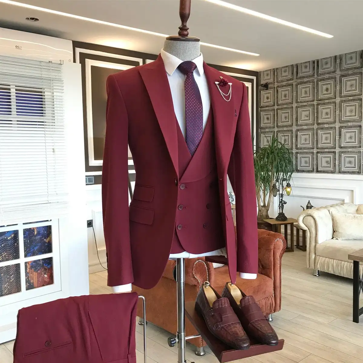 Burgundy Male Formal Wedding Groom Suits For Men Elegante Costume Homme Mariage Terno Masculino Slim Fit Best Man Blazers Sets