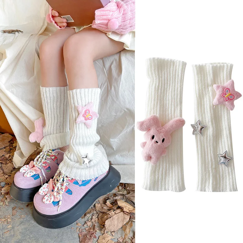 Kawaii Children Korean Sweet 27cm Leg Warmers Kids Cute Knitted Warm Foot Cover for Girls Elastic Tube Socks Y2K Gloves