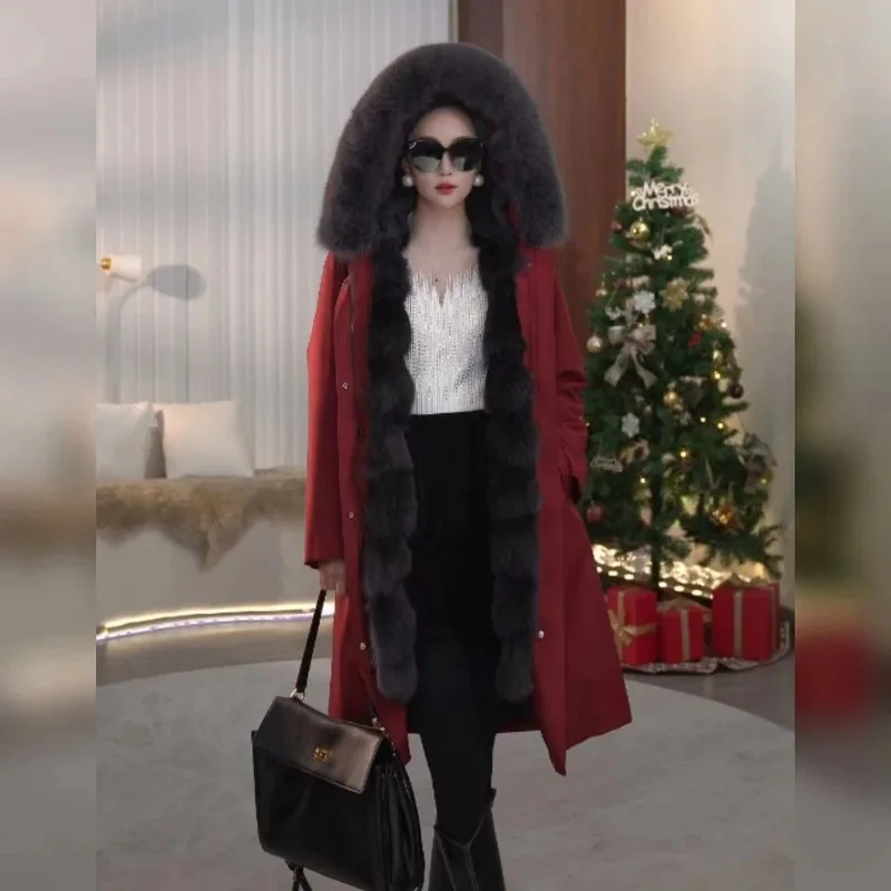 Long Fox Placket Liner Pie Overcomes Women's New Detachable Coat Mother Winter Real Fur Integrated Exquisite and Simple Leisure