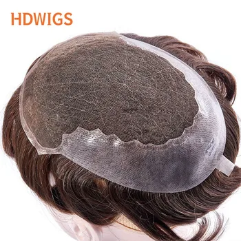 남성용 레이스 및 PU 베이스 인모 교체 시스템 유닛 토피 가발, 내구성 있는 남성 모발 보형물, 남성용 가발 130%