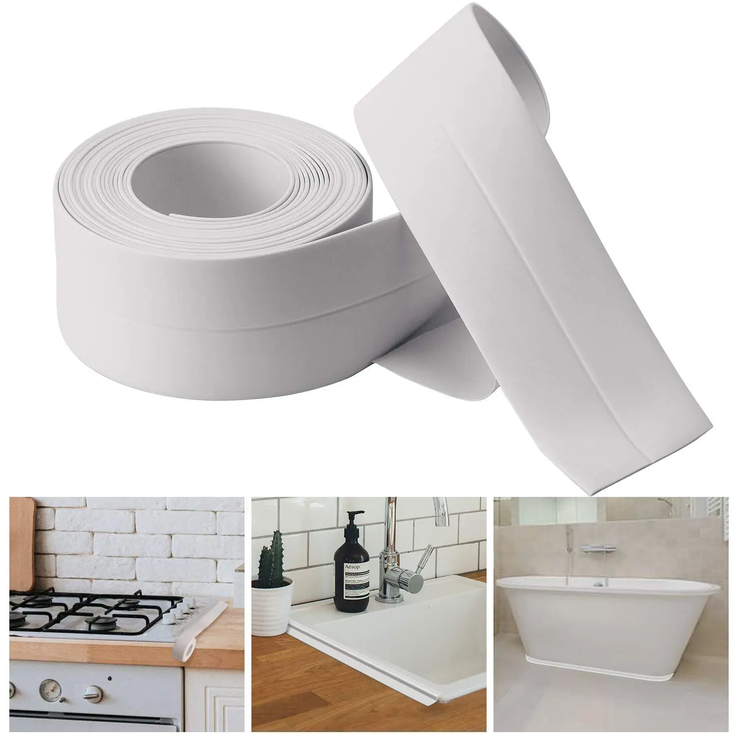 Cinta de sellado autoadhesiva para baño y cocina, pegatina impermeable a prueba de moho, sellador de esquina para borde de bañera, inodoro y