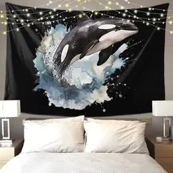 Orca Aquatic Sea Ocean - Top Tees Killer Whale Tapestry Art Wall Hanging Aesthetic Home Decoration Tapestries for Living Room