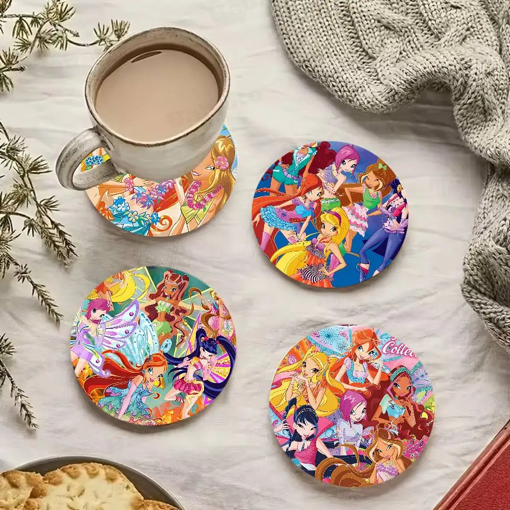 Cartoon W-Winx Cute Club Wooden Coaster Coffee Teacup Decoration Coffee Shop Beverage Shop Family Restaurant Cafe Decoration