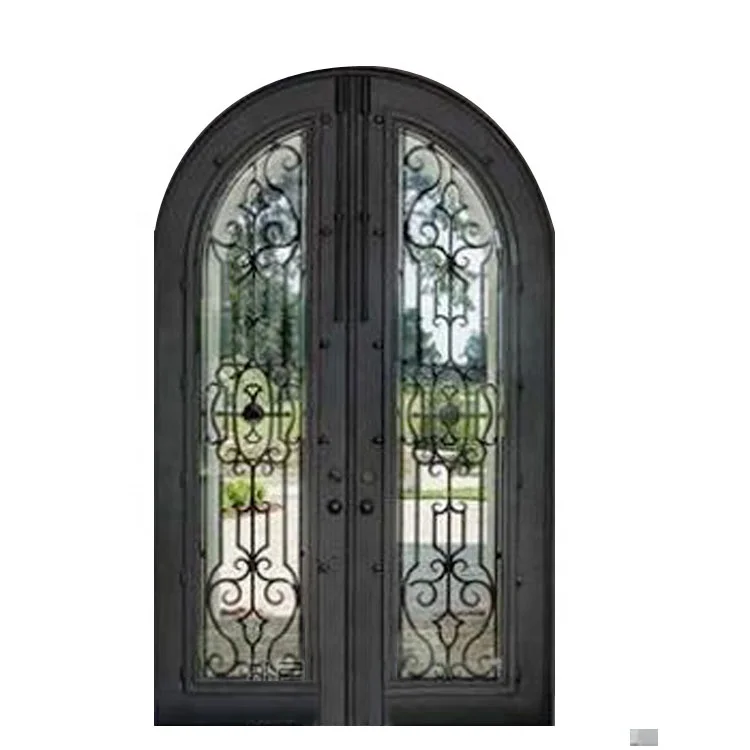 

Best Top Arched Exterior Anti Rust Cast Wrought Iron Door Gate With Art Glass For Villa Front Entry Door