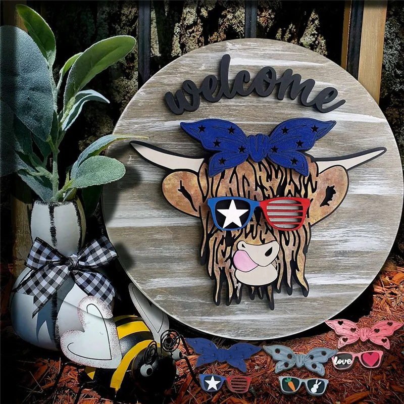 PB-11PCS colgador de puerta intercambiable para el día de Pascua, colgante de puerta de granja de vacas para decoración colgante de puerta delantera con cordón