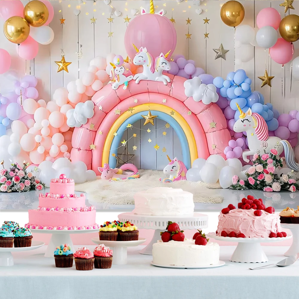 Unicorn Castle Theme Photography Background Dearmy Princess Girl Mermaid Shell Photo Event Decors Child Birthday Cake Props Gift