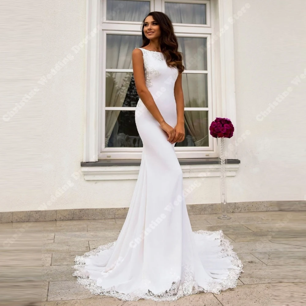 

Round-Neck Women Wedding Dresses Elegant Lace Printing Mermaid Prom Gowns Mopping Length Banquet Vestidos De Novias Customized