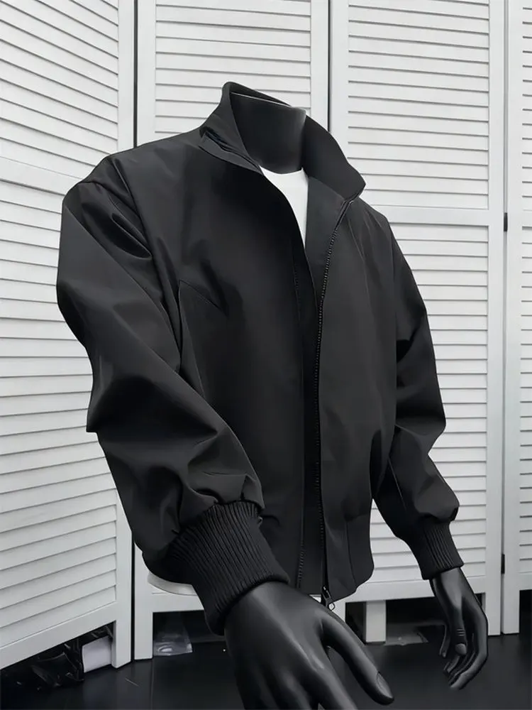 Black Pilot Jacket Men's Short Style Stand Collar American Cleanfit Spring Autumn Baseball Shirt Casual Loose Fit Youth Trend