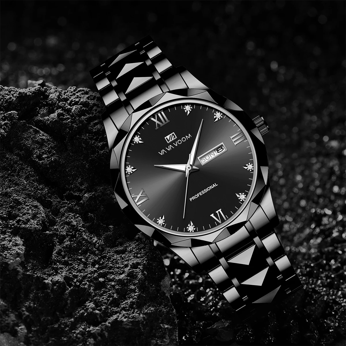 حجر الراين الفاخرة الرجال ووتش التصميم الأصلي برشام الفولاذ المقاوم للصدأ حركة الكوارتز الذهب الأزرق مضيئة التقويم الأعمال ووتش الرجال