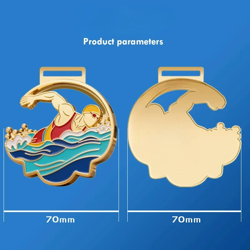 Customized Swimming Metal Medal, Gold, Silver, Bronze reaststroke Freestyle Competition Student Souvenir Decor Neck Hanging, 2Pc