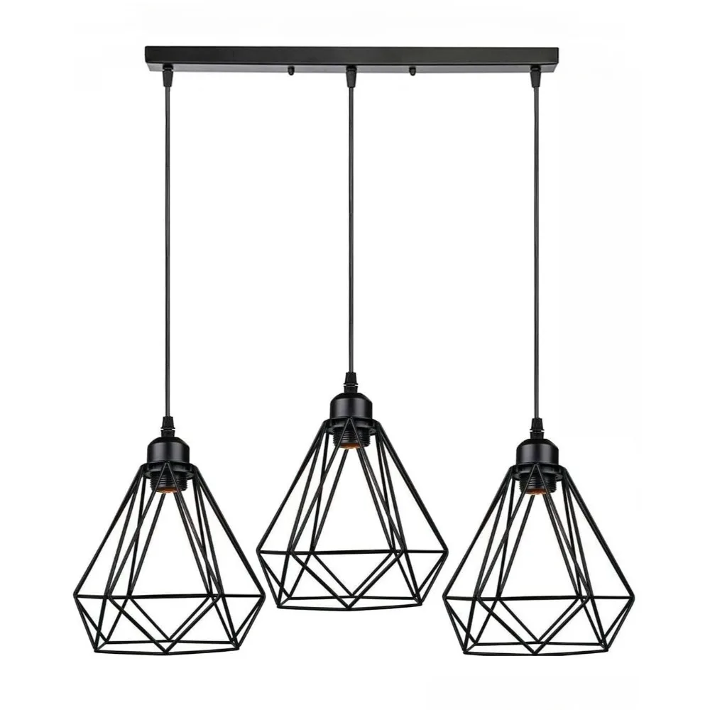 

1/3 Head Black Vintage Industrial Ceiling Hanging Light Shade E27 Metal Pendant Lamp for Kitchen Island Living Room Dining Room
