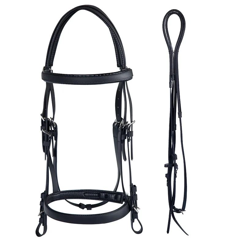 

cavassion brown horse riding bride with rubber anti-skip reins training horse black cowhide leather halter with reins 8208008