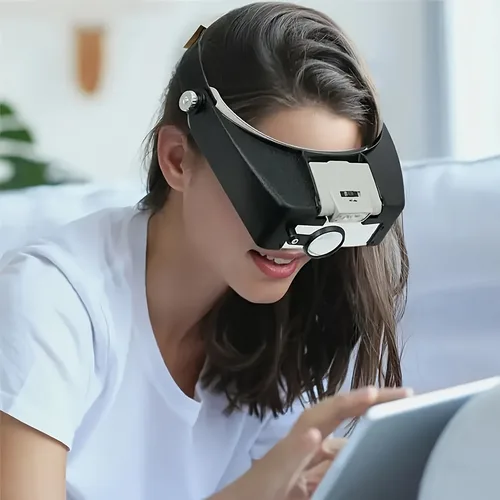 Imagen 1 del producto Lupa Microscopio Luz LED 10X Estilo casco Lupa Diadema de cristal Lupas Con Luz Uso de lectura o reparación