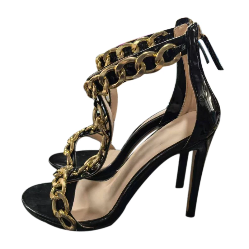 SHOFOO shoes Fashionable women's high-heeled sandals. About 11cm heel height. Chain sandals. Summer women's shoes. Fashion show