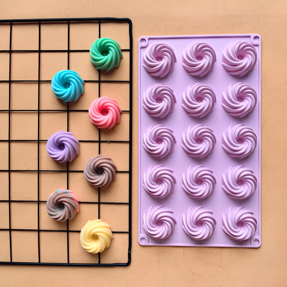 15 hole spiral shaped silicone mold cake baking tray, suitable for DIY baking utensils for bread, egg tarts, and cake molds