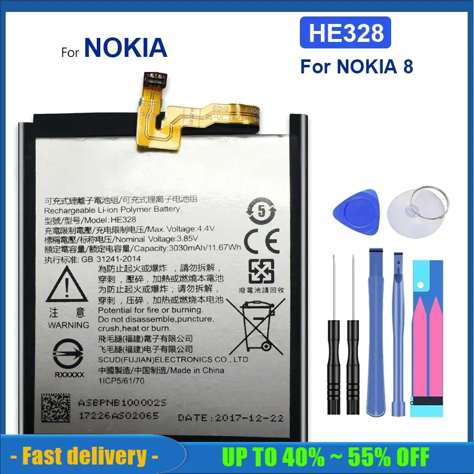 High Quality Replacement Mobile Phone Battery For Nokia 8 Nokia8 N8 TA-1004 HE328 3030mAh Smartphon Batteries