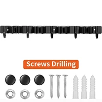 1 Heavy-Duty Metal Tool Rack with 4 Slots and 5 Hooks - Wall-Mounted Storage for Garden Tools, Brooms, Mops, and Garage Equipment, Tool Rack Storage, Black - Image 2