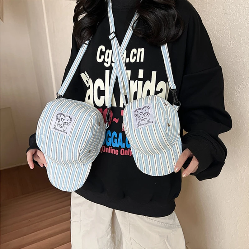 

Unisex Crossbody Bags Korean Casual Plaid Stripe Fashionable Cap Shape Crossbody Bags Earphone Change Storage Portable Handbags