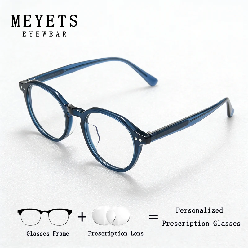 MEYETS Handmade Acetate Round Prescription Glasses Men Modish Myopia/Photochromic Optical Eyeglasses Progressive Eyewear Unisex