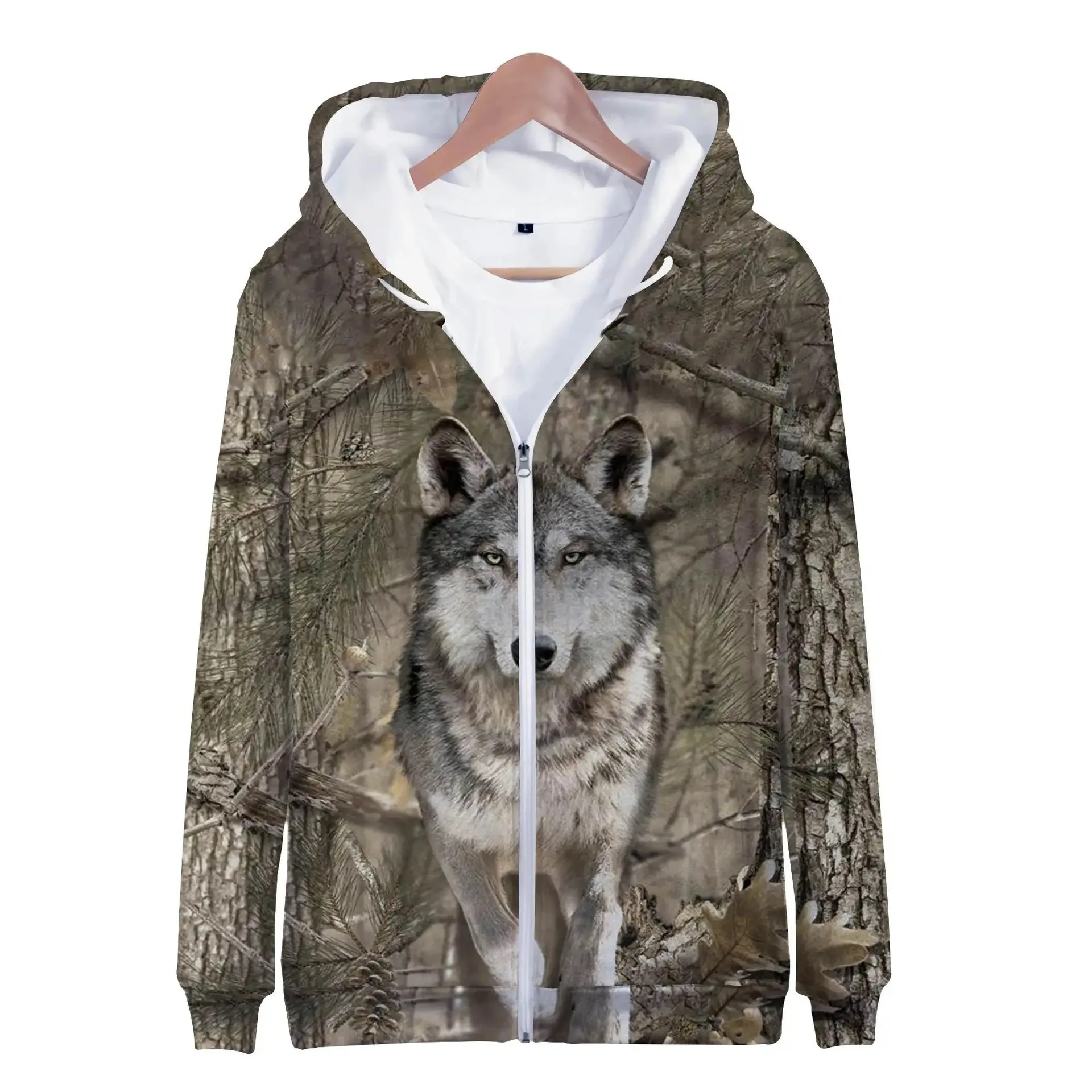 New, Jungle College Hooded Men's 3D sweatshirt, Zipper hooded sweatshirt, breathable coat, animal hunting, stylish