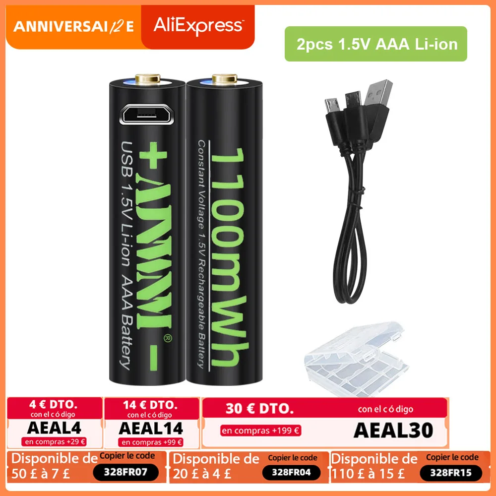 

AJNWNM USB 1,5 V AAA литиевые батареи 1100mWh AAA перезаряжаемая батарея