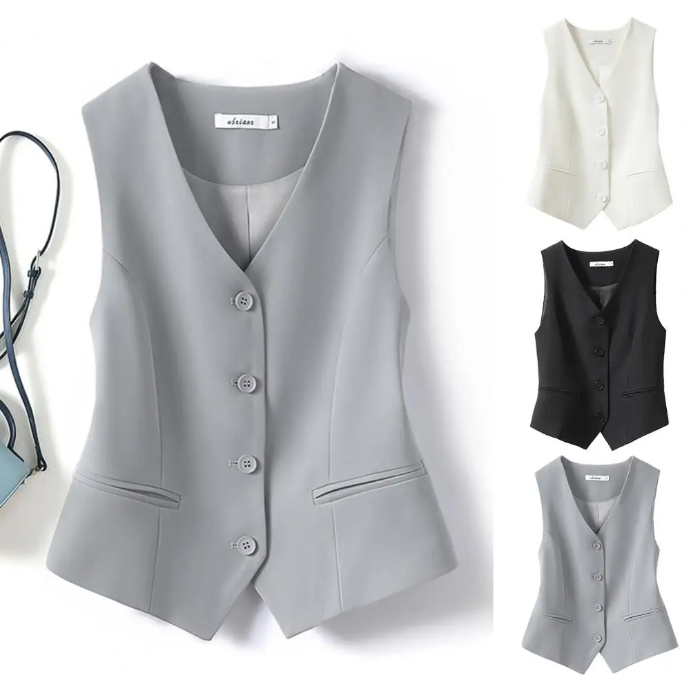 

Women Suit Vest V Neck Single-breasted Sleeveless Cardigan Formal Vest Solid Color Loose OL Commute Office Waistcoat