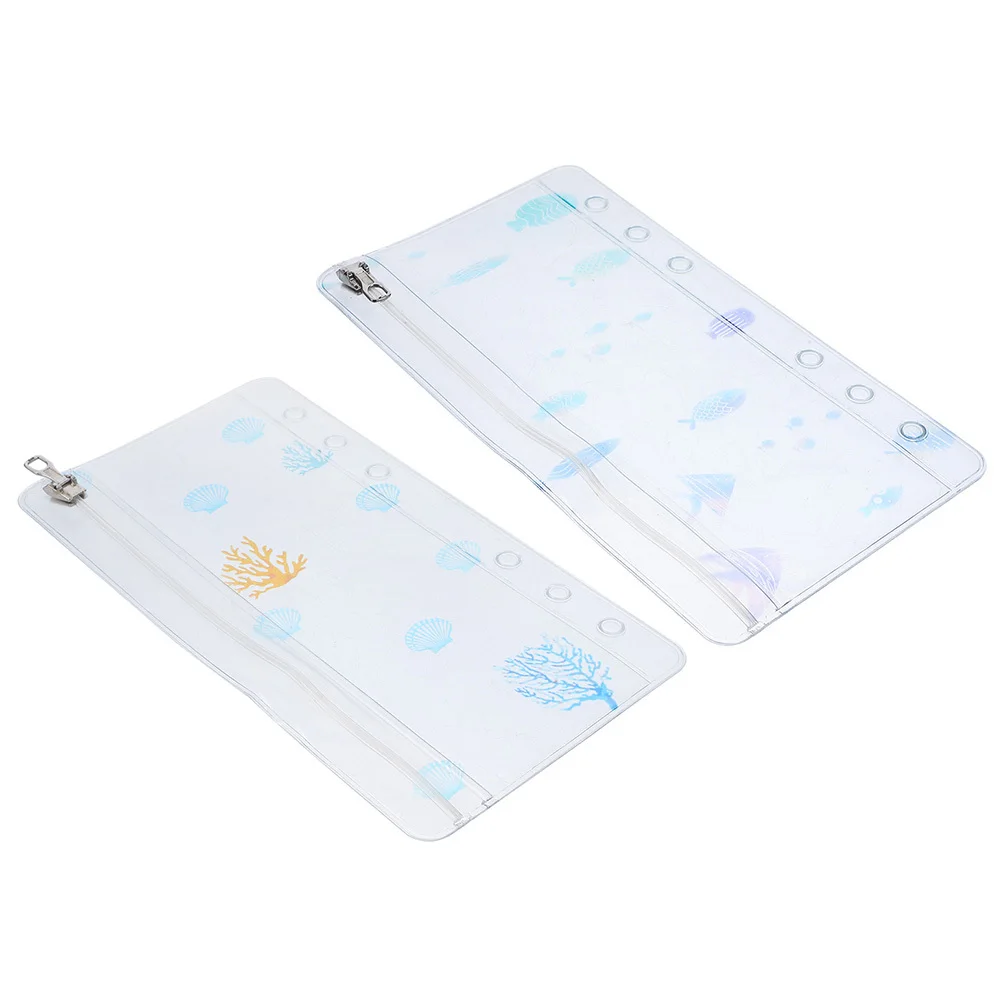 

2Pcs Ocean Series Planner Accessories Binder Zipper Bag PVC Reusable Pouch for 6-Ring Loose-Leaf Notebook Storage Document