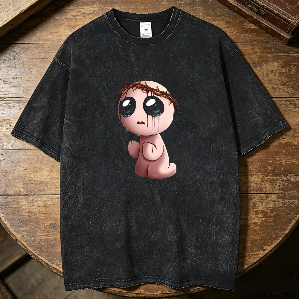 the Binding of Isaac cotton Vintage Washed tshirt teen Retro Breathable tshirt Trendy Vintage korean clothes hip hop Colorful