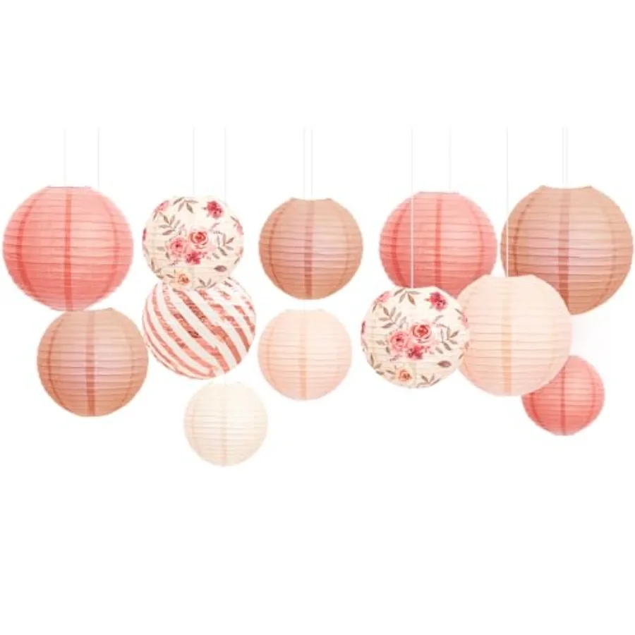 

Wedding Party Decorations - 12PCS Rose Vintage Floral Paper Lantern Hanging Decorations for Bridal Shower Anniversary Baby Show