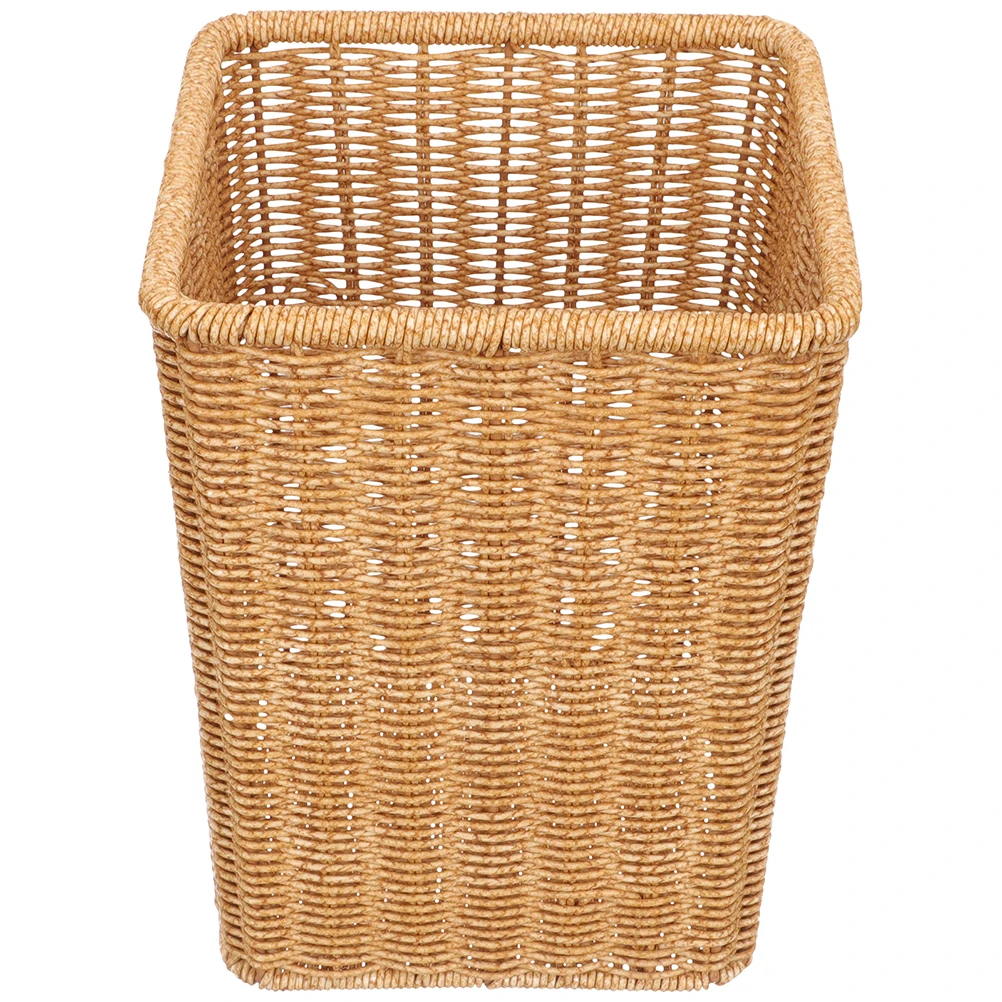 

Crevice Trash Can Natural Tall Square Wicker Basket Bin Cane Woven Small Garbage for Kitchen Slim Office