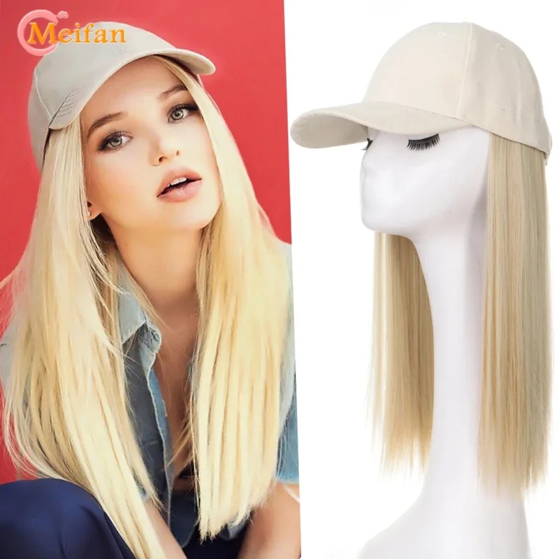 MEIFAN Synthetic Fluffy Wave Curly Natural Hair with Hat Baseball Cap Naturally Connect Adjustable Trucker Hat Wig