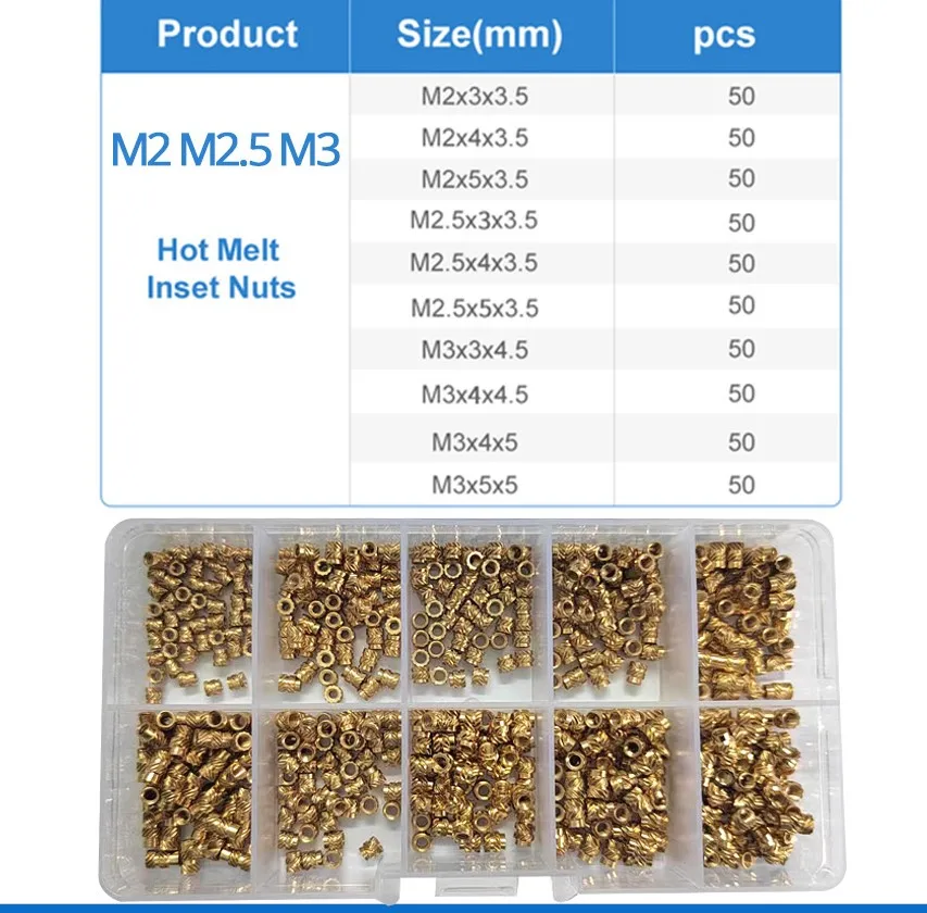 

M3M2 M2.5 M4 M5 M6 Brass Heat Set Insert Nut Hot Melt Knurled Threaded Inserts For 3d Print Embedment Copper Nut Assortment Kit