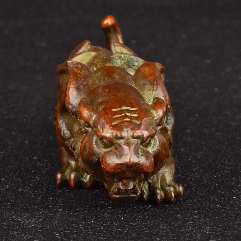 Pure Copper Winged Tiger Statue Chinese Feng Shui Guardian Beast Figurine Antique Bronze Desktop Ornament Protection