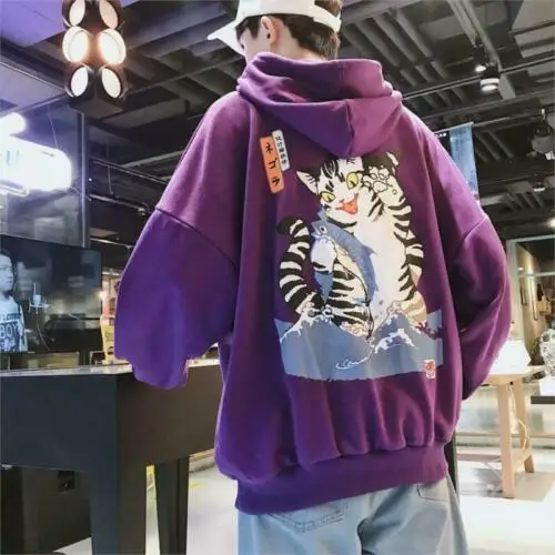 Männer lässig Streetwear Katze Kapuze Hoodie Harajuku koreanischen Sweatshirt Mantel