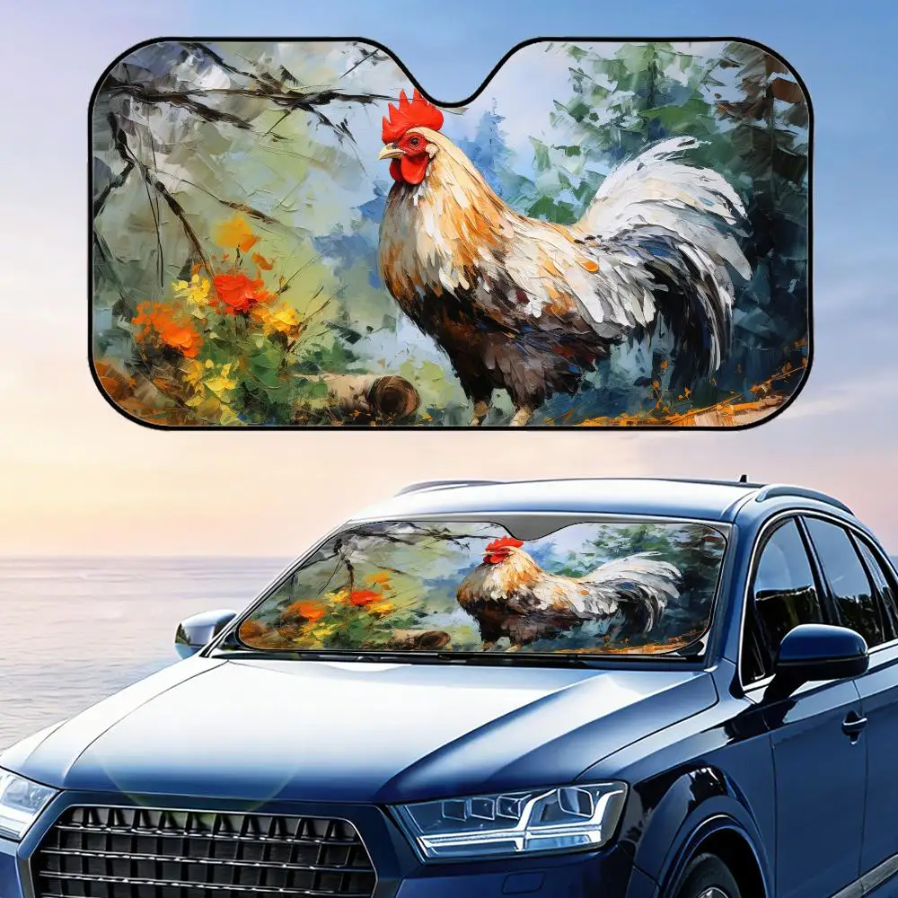 

Солнцезащитный козырек для автомобиля с рисунком курицы и петуха, складной, универсальный, для лобового стекла, защита от УФ-излучения, теплоизоляция, складная накидка