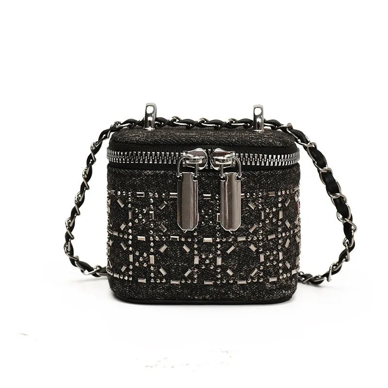 

Women's Fashion Cowboy Hot Diamond Mini Lipstick Bag Horizontal Square Chain Bag Multi functional Commuter Shoulder Bag